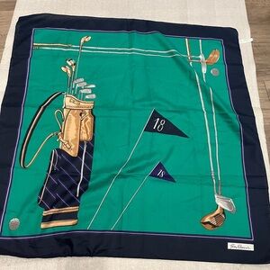 Vintage Jim Renoir 75X75cm STUNNING  Green Golf Themed Scarf Polyester